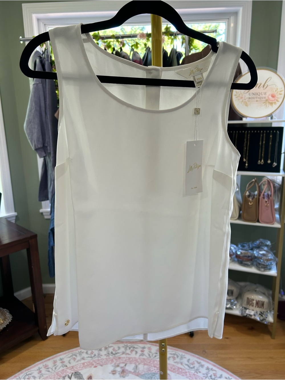Lilly Pulitzer White Silk-Blend Sleeveless Shell Mollee Top